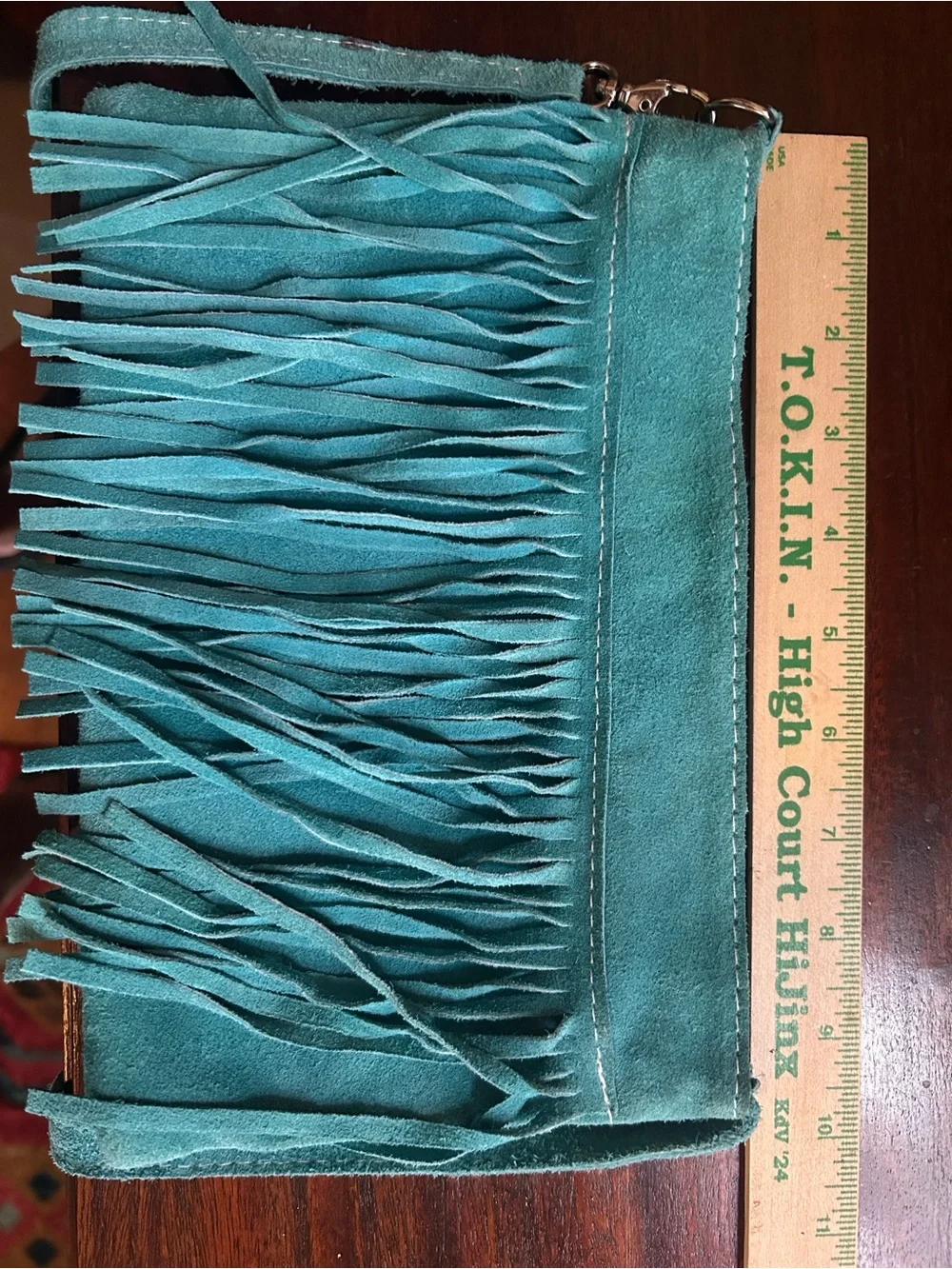 Vintage Turquoise Suede Fringed Bag - Picture 6 of 8